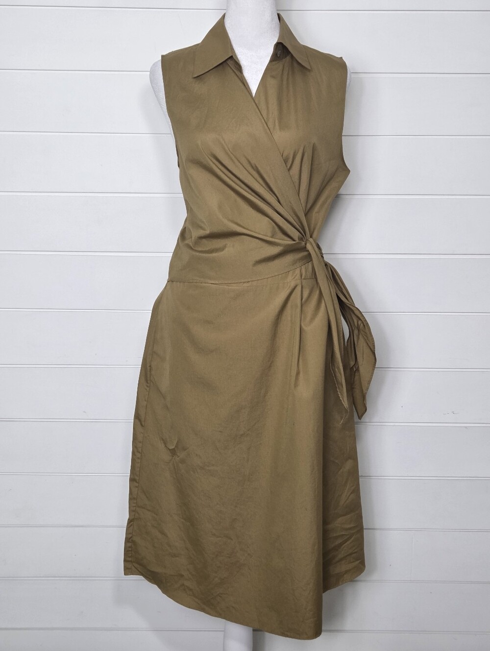 Vince Sleeveless Wrap Midi Dress in Olive Brown Size 6